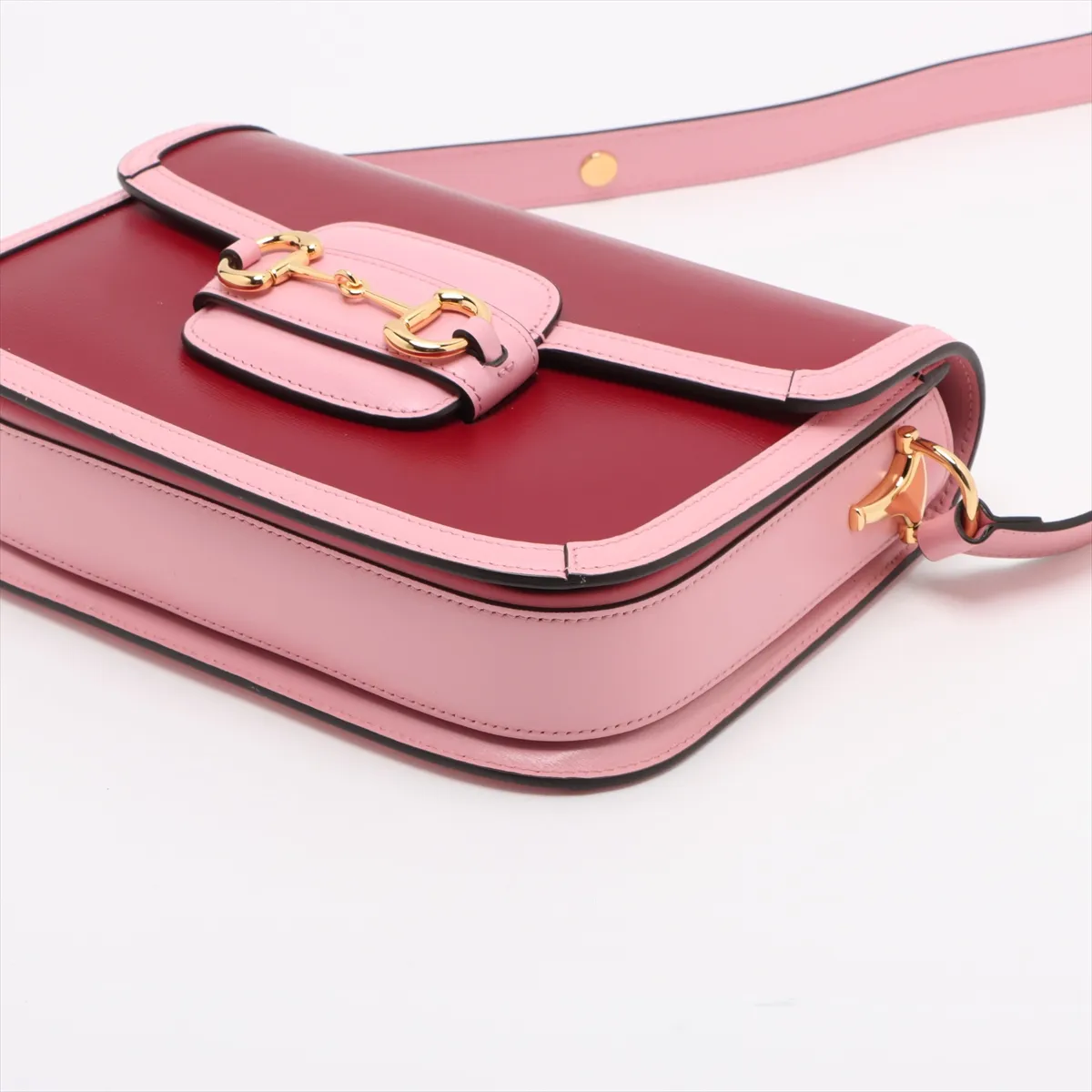 Horsebit 1955 Leather Shoulder Bag Red x Pink 602204 No shoulder strap clasp — view 3