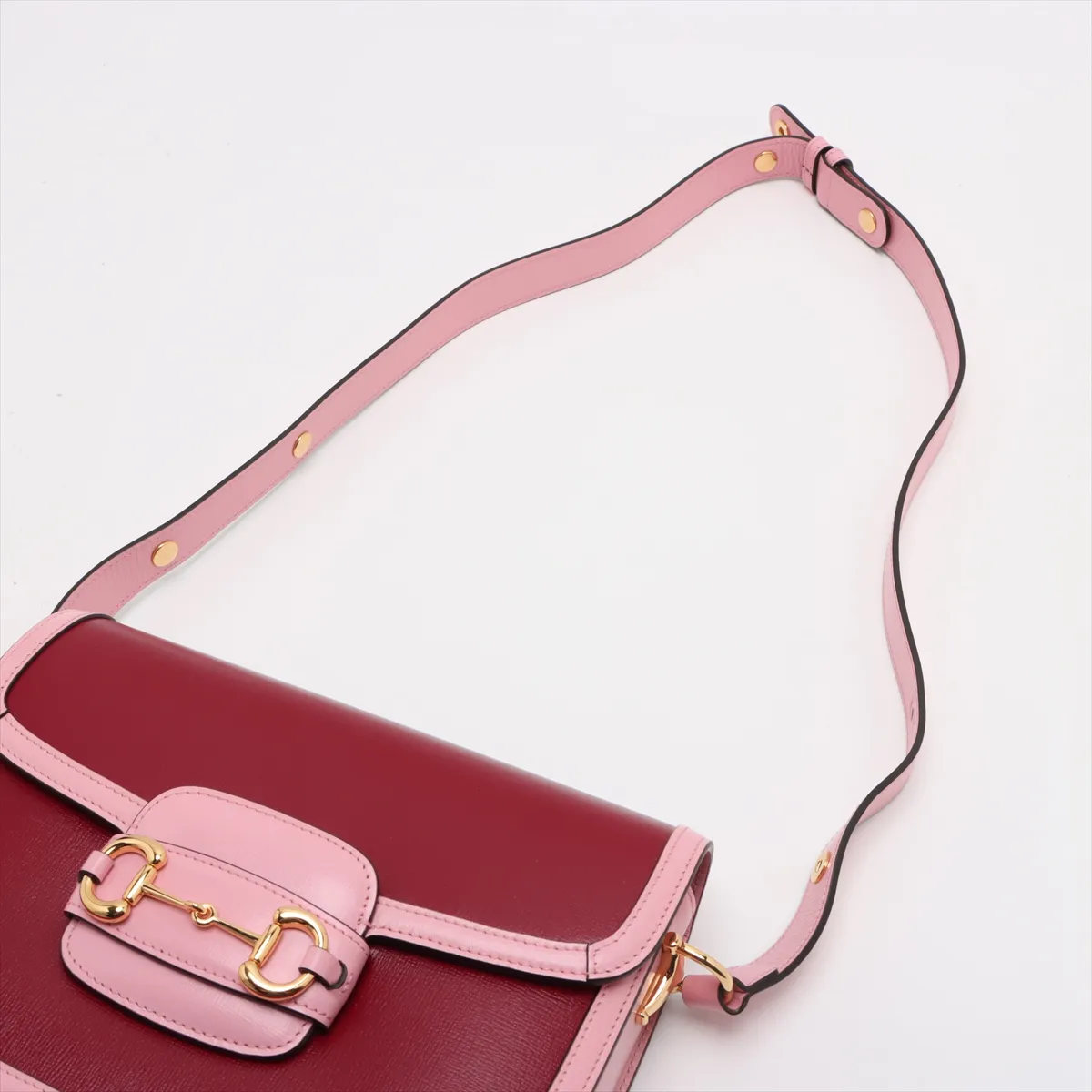 Horsebit 1955 Leather Shoulder Bag Red x Pink 602204 No shoulder strap clasp — view 5