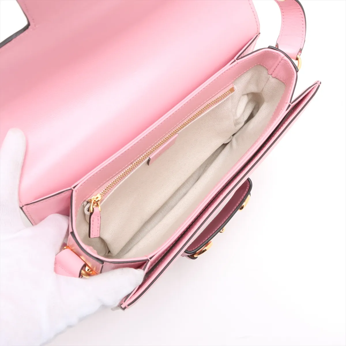 Horsebit 1955 Leather Shoulder Bag Red x Pink 602204 No shoulder strap clasp — view 6