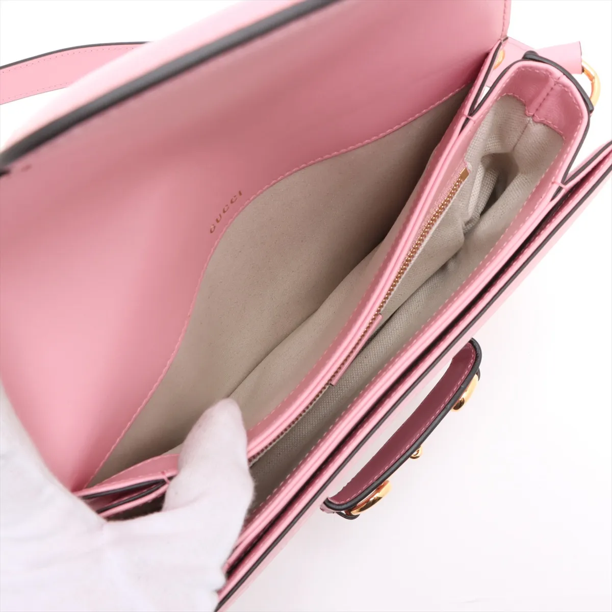 Horsebit 1955 Leather Shoulder Bag Red x Pink 602204 No shoulder strap clasp — view 7