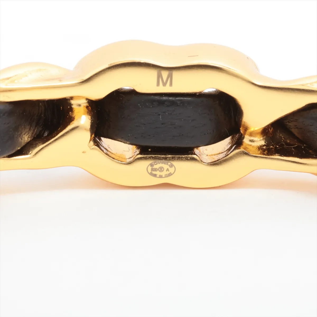 Coco Mark Turnlock Bangle M GP x Faux Pearl x Leather Gold x Black — view 6