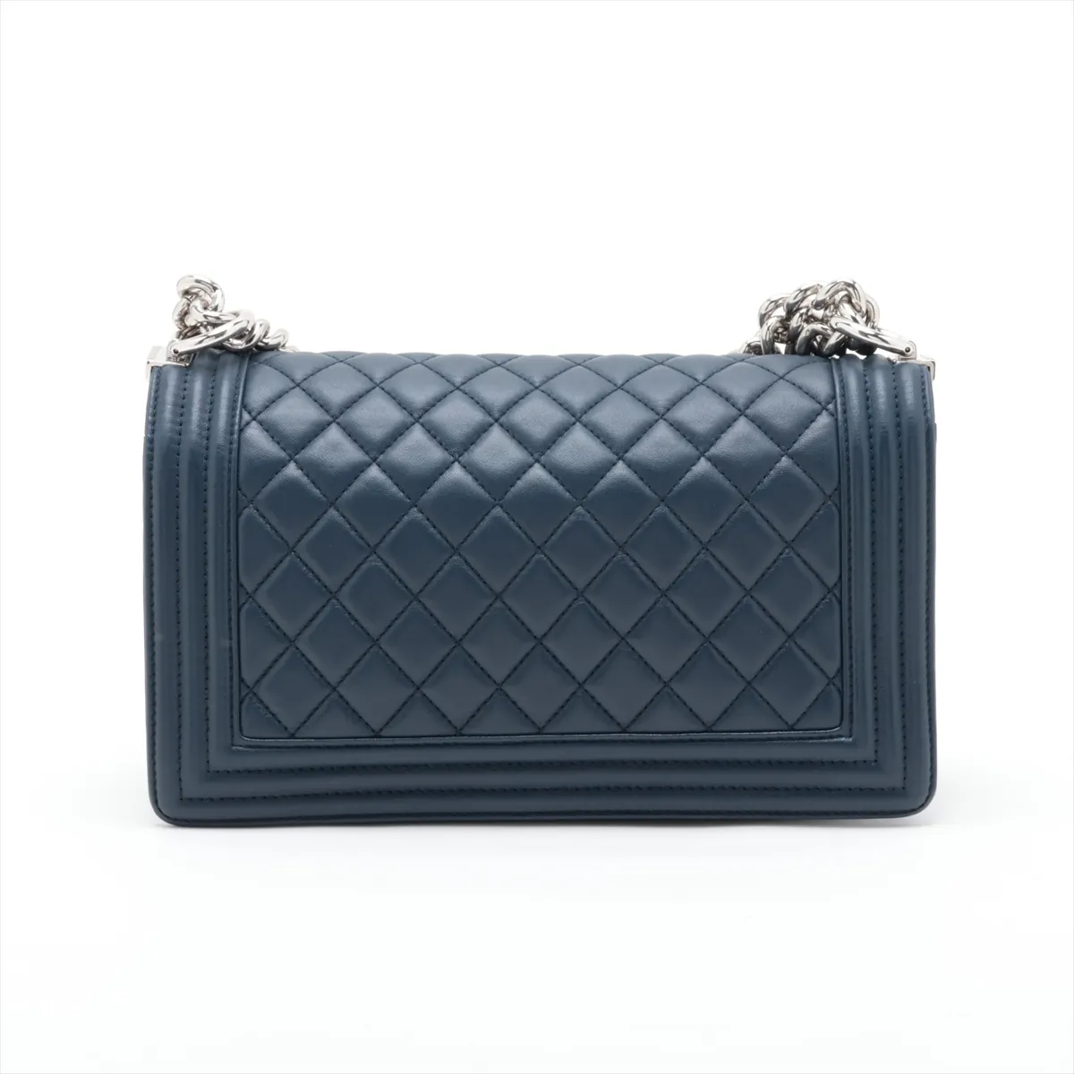 Boy Chanel 25 Lambskin Chain Shoulder Bag, Navy, Silver Hardware, 24716789, Serial Number 24, A67086 — view 2