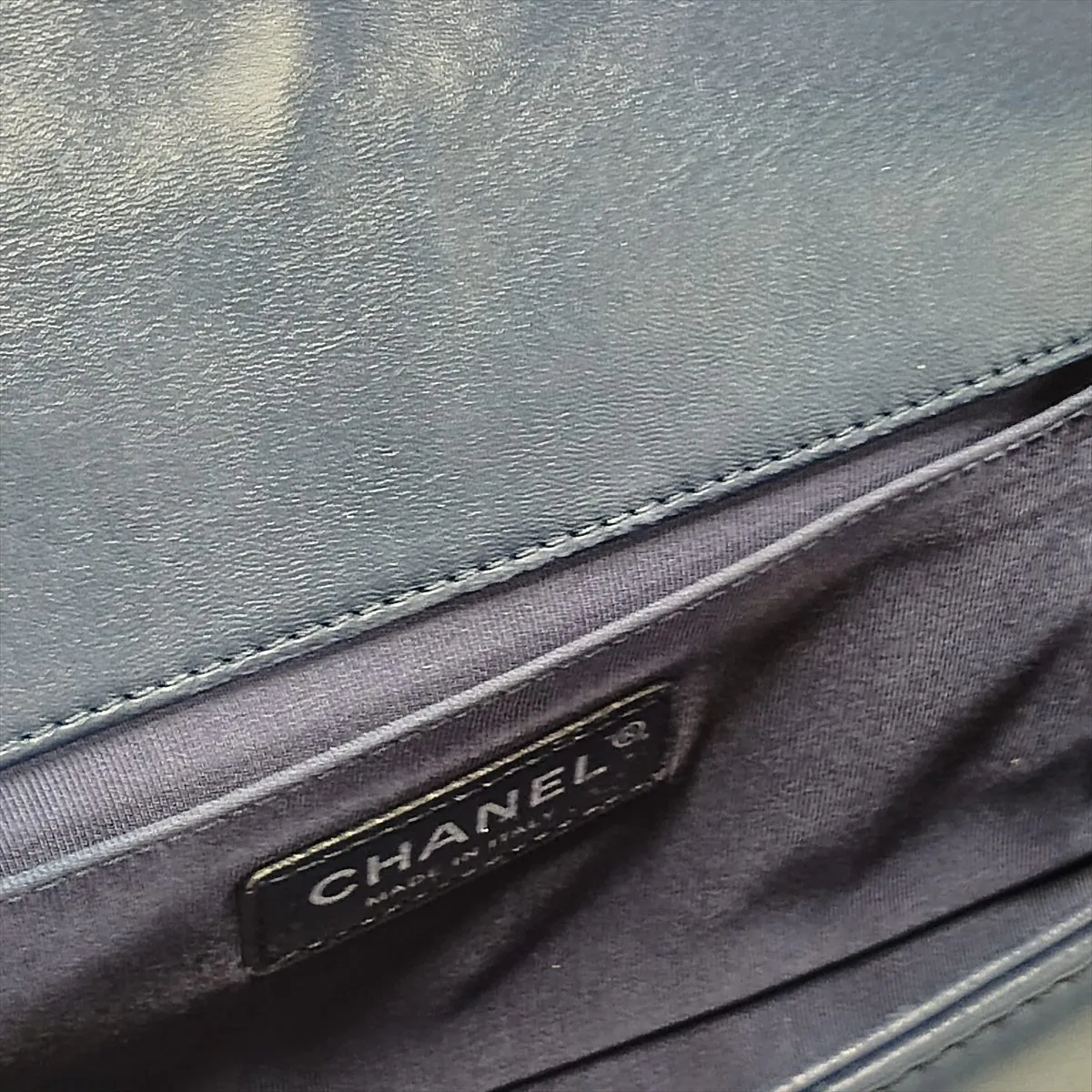 Boy Chanel 25 Lambskin Chain Shoulder Bag, Navy, Silver Hardware, 24716789, Serial Number 24, A67086 — view 13