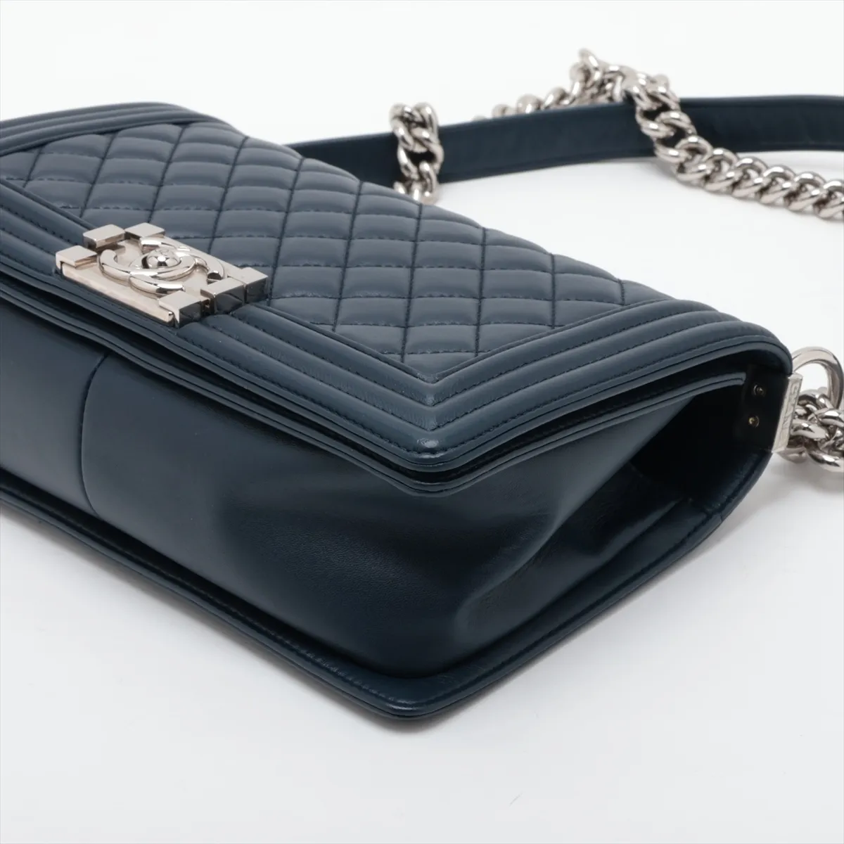 Boy Chanel 25 Lambskin Chain Shoulder Bag, Navy, Silver Hardware, 24716789, Serial Number 24, A67086 — view 3