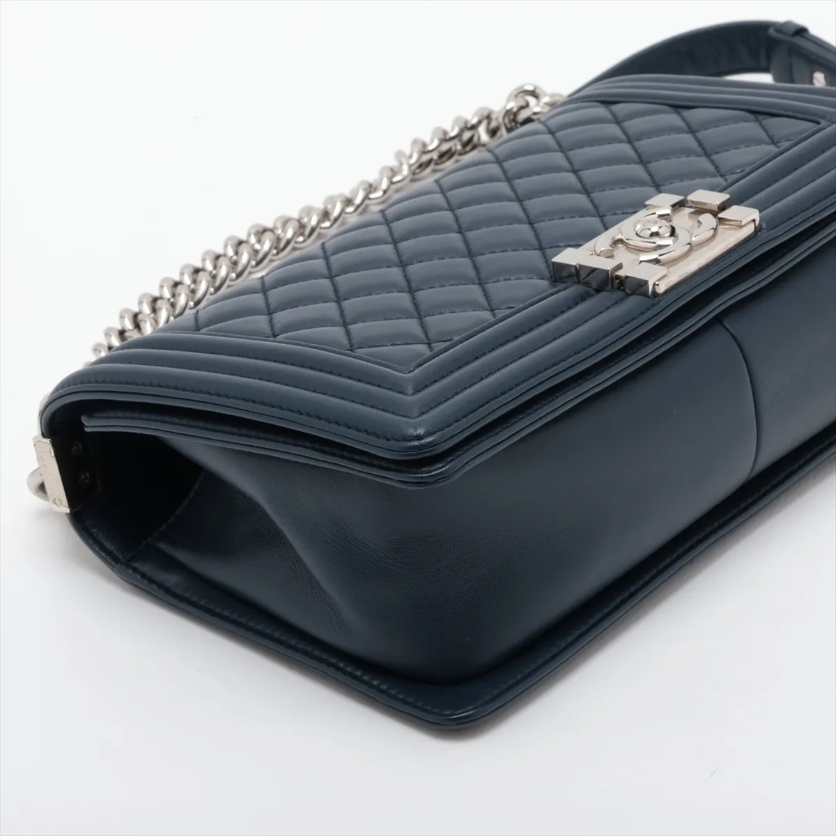 Boy Chanel 25 Lambskin Chain Shoulder Bag, Navy, Silver Hardware, 24716789, Serial Number 24, A67086 — view 4