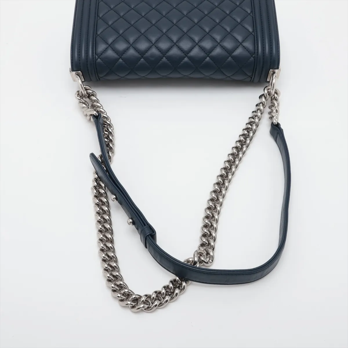Boy Chanel 25 Lambskin Chain Shoulder Bag, Navy, Silver Hardware, 24716789, Serial Number 24, A67086 — view 5