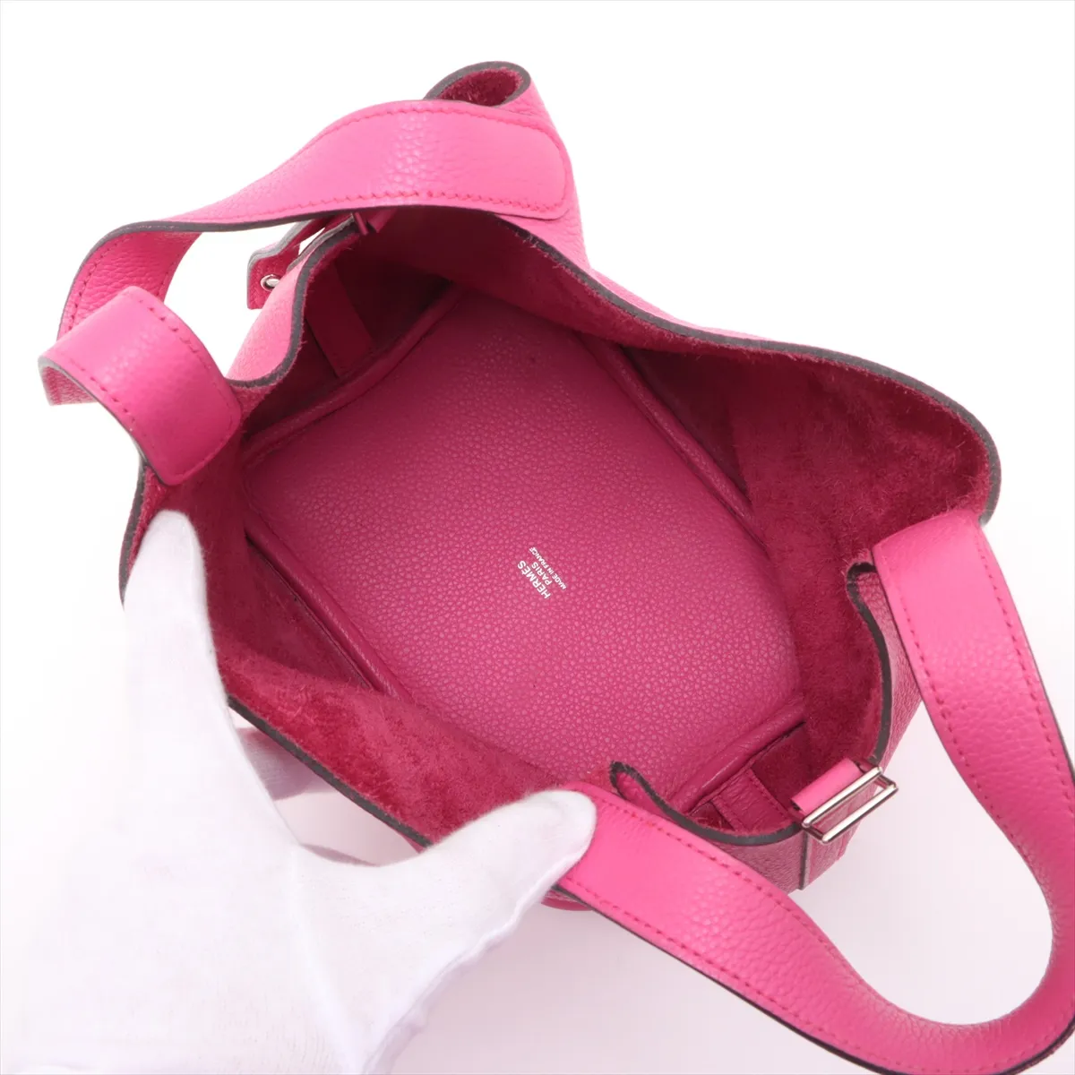 Picotan Lock 18 PM Taurillon Clemence Rose Shocking Silver Hardware U:2022 — view 7