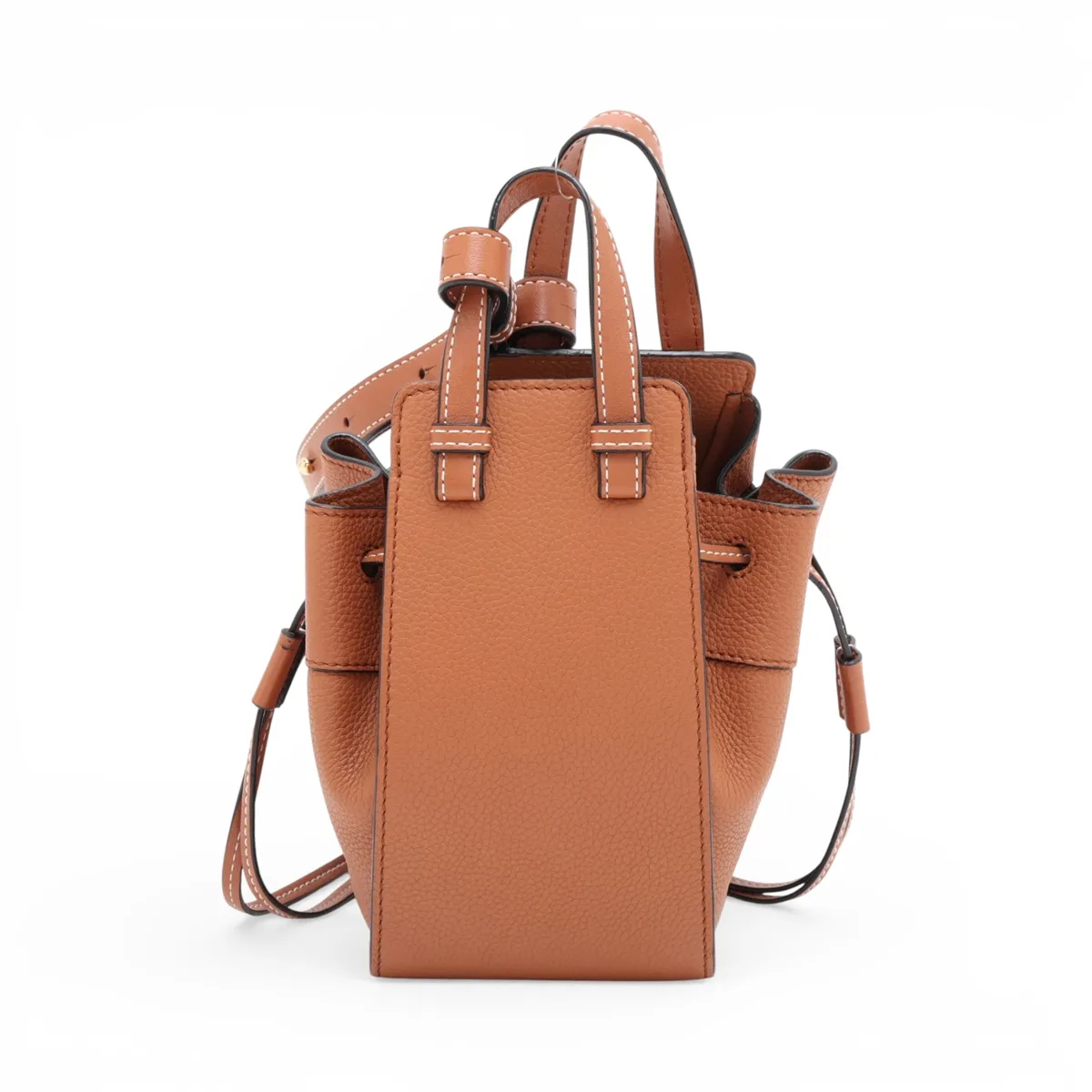 Hammock Drawstring Mini Leather 2-Way Handbag, Brown — view 2