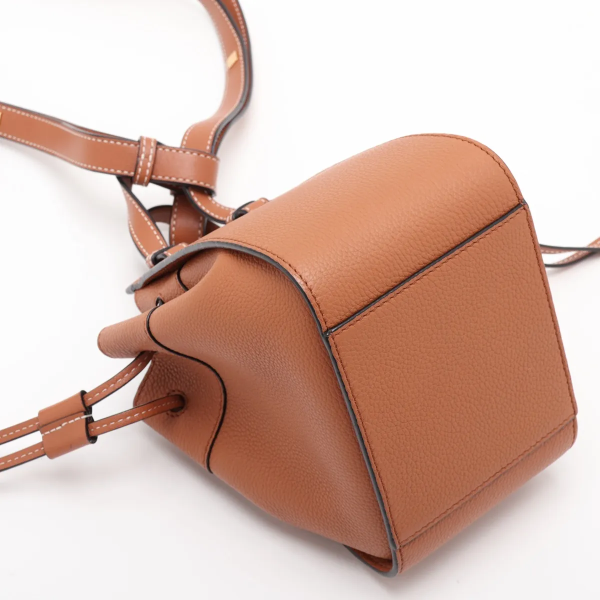 Hammock Drawstring Mini Leather 2-Way Handbag, Brown — view 4