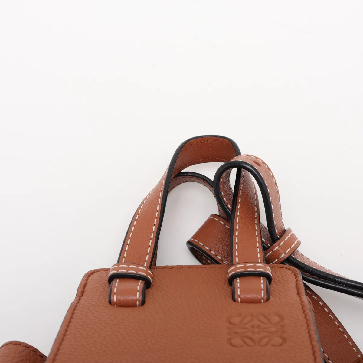 Hammock Drawstring Mini Leather 2-Way Handbag, Brown — view 6