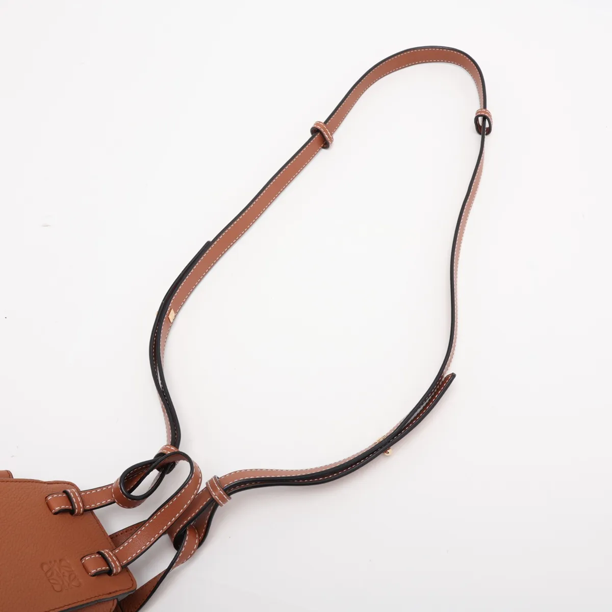 Hammock Drawstring Mini Leather 2-Way Handbag, Brown — view 7