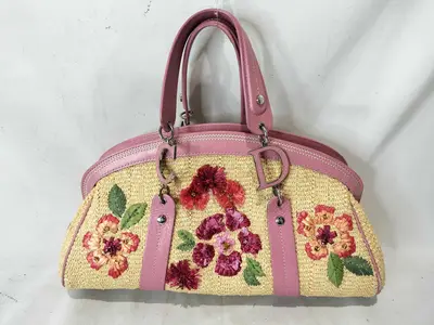 Raffia/Galliano/Mini Boston/Beaded/Flower Handbag