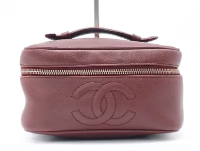 Caviar Skin Coco Mark Vanity Bag, Bordeaux, Gold Hardware, with Seal, Handbag