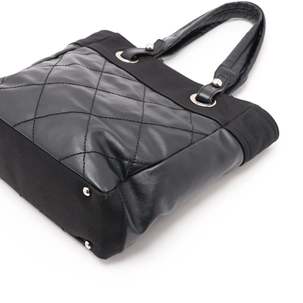 Paris Biarritz PM Coated Canvas Tote Bag, Black with Silver Hardware — view 3