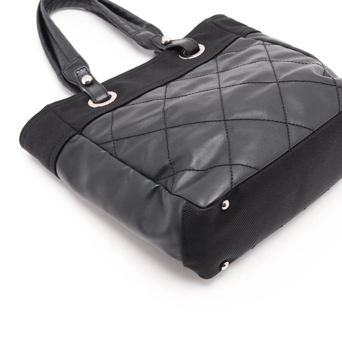 Paris Biarritz PM Coated Canvas Tote Bag, Black with Silver Hardware — view 4