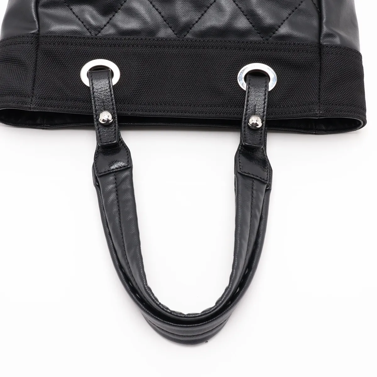 Paris Biarritz PM Coated Canvas Tote Bag, Black with Silver Hardware — view 5