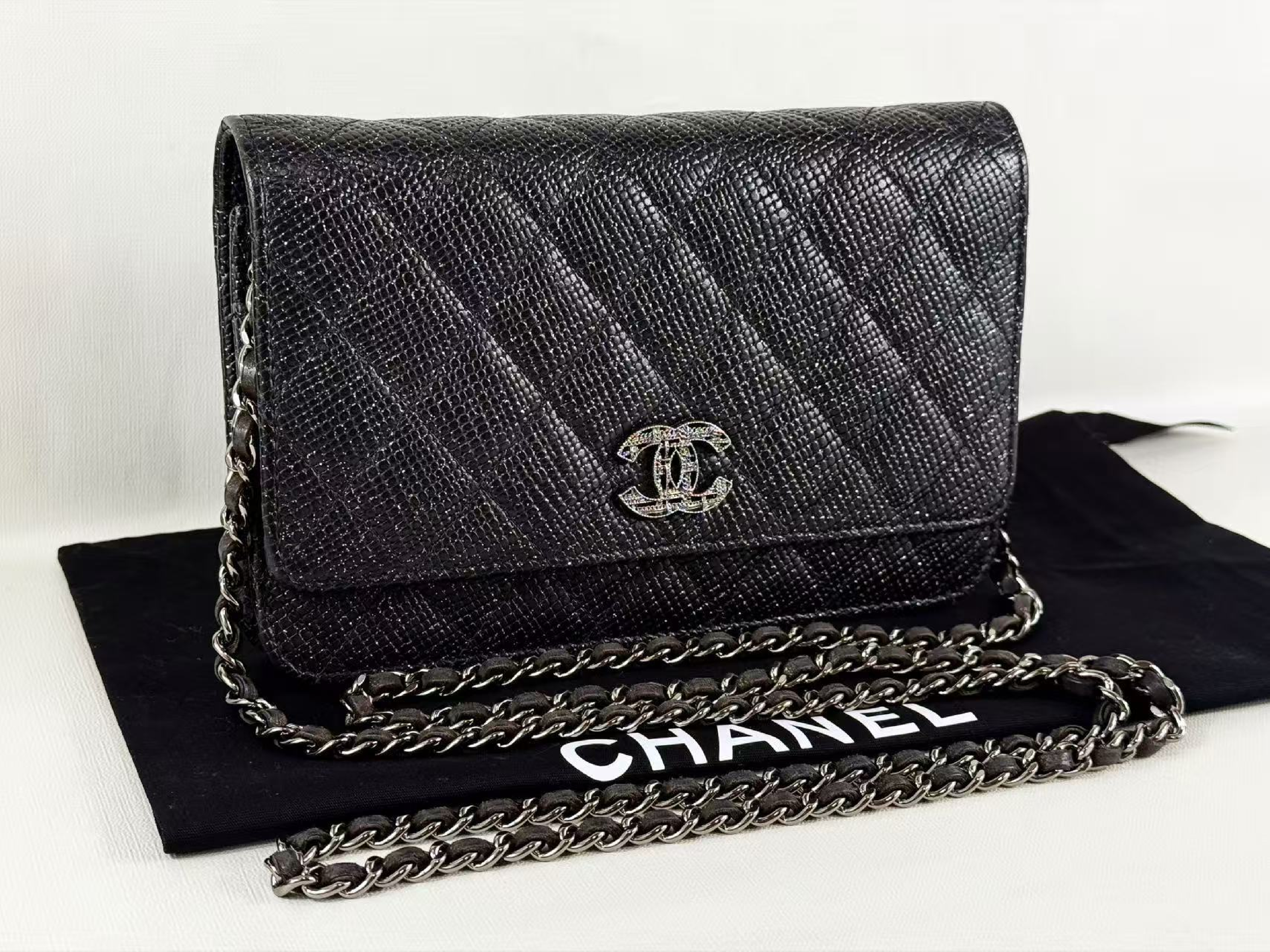 Black Caviar Skin Matelassé WOC Shoulder Bag, Approx. 19cm W, Serial Number 18-series, with Box, Dust Bag, and Seal, Silver Hardware, Item Number 18545459 — view 2