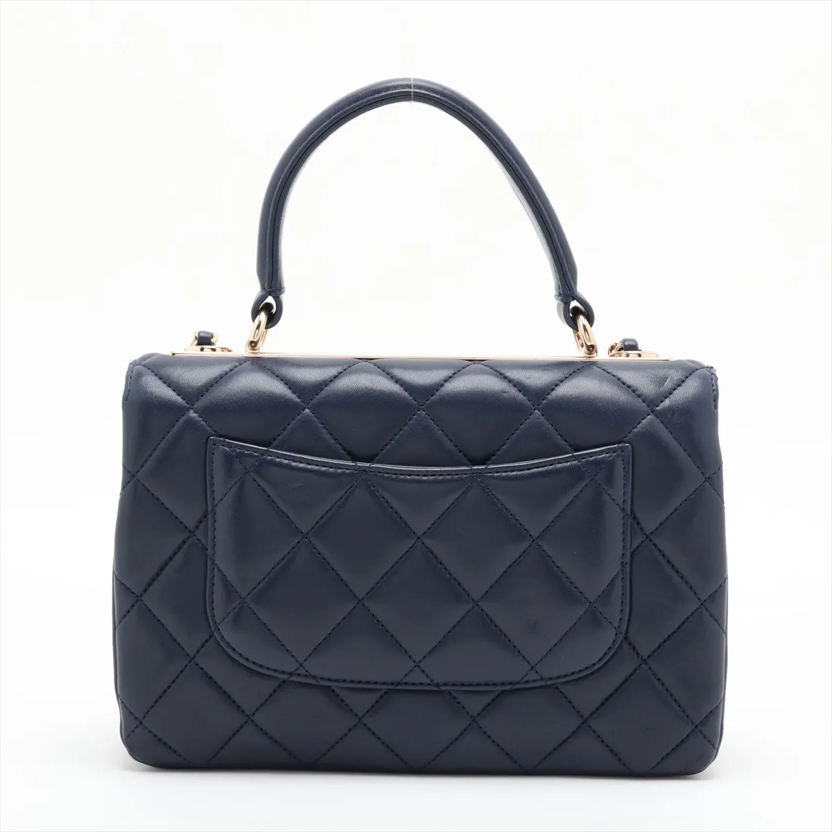 Trendy CC Lambskin 2-Way Handbag, Navy with Gold Hardware, 26387354, Serial Number 26 — view 2
