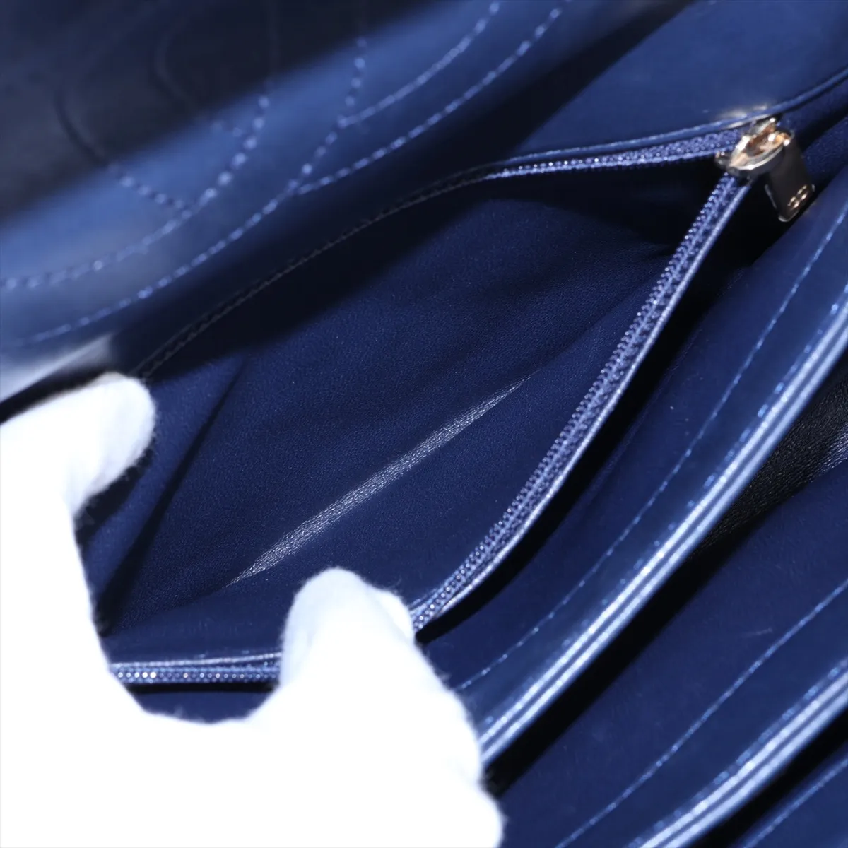 Trendy CC Lambskin 2-Way Handbag, Navy with Gold Hardware, 26387354, Serial Number 26 — view 11