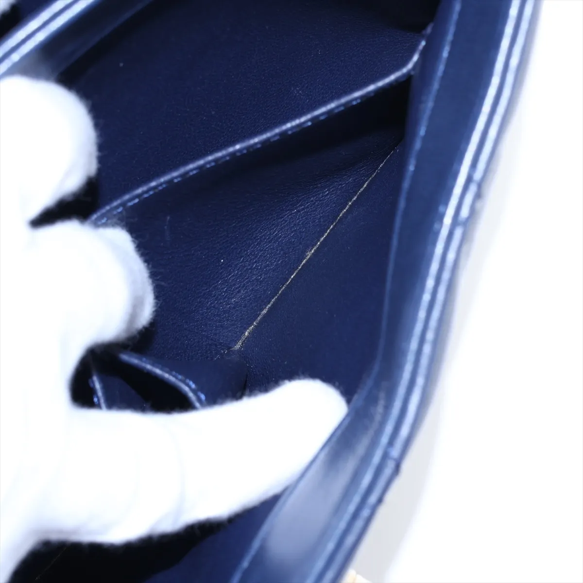 Trendy CC Lambskin 2-Way Handbag, Navy with Gold Hardware, 26387354, Serial Number 26 — view 13