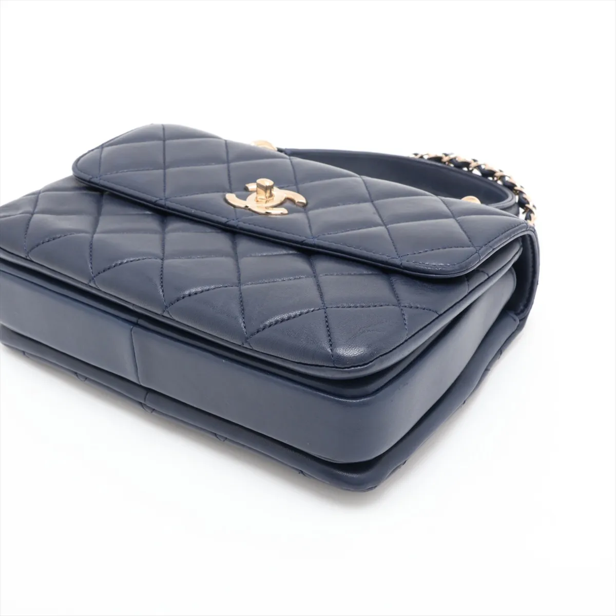 Trendy CC Lambskin 2-Way Handbag, Navy with Gold Hardware, 26387354, Serial Number 26 — view 3