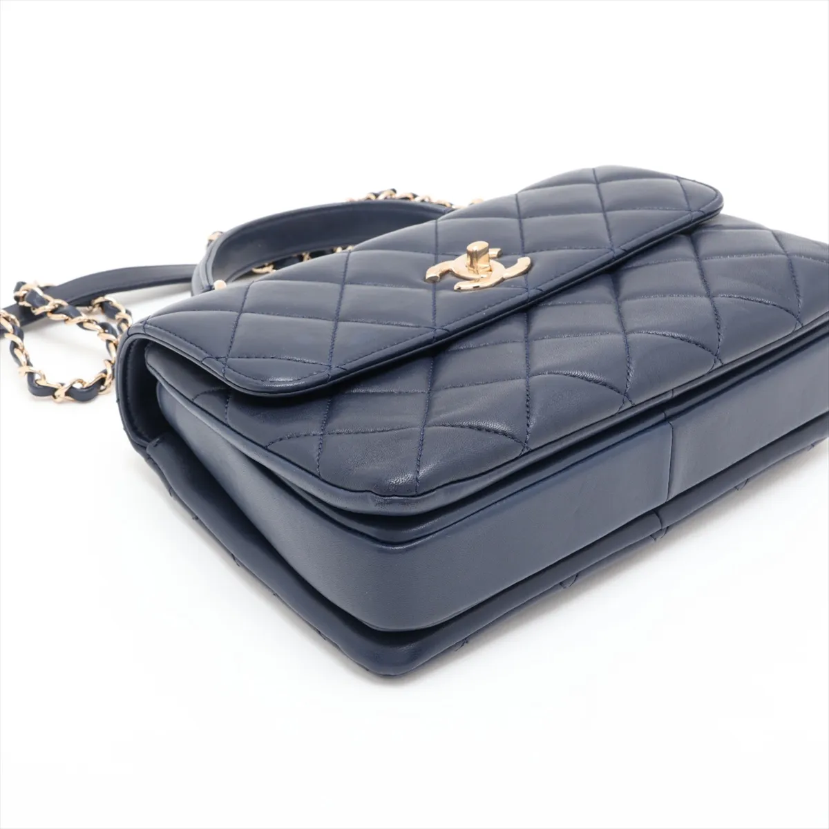 Trendy CC Lambskin 2-Way Handbag, Navy with Gold Hardware, 26387354, Serial Number 26 — view 4