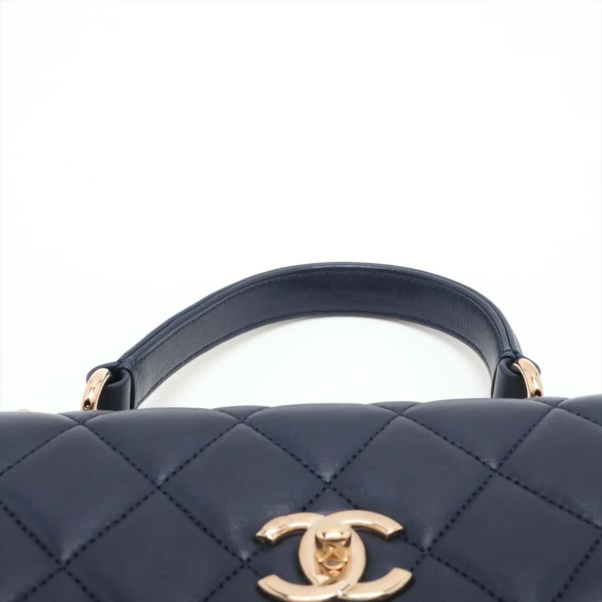 Trendy CC Lambskin 2-Way Handbag, Navy with Gold Hardware, 26387354, Serial Number 26 — view 6