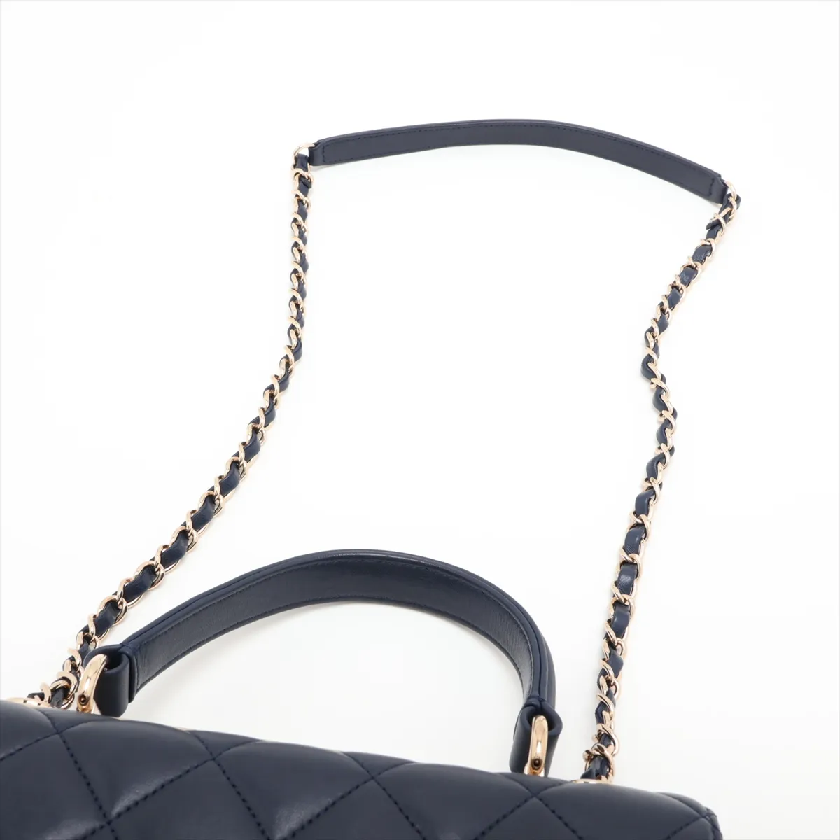 Trendy CC Lambskin 2-Way Handbag, Navy with Gold Hardware, 26387354, Serial Number 26 — view 7