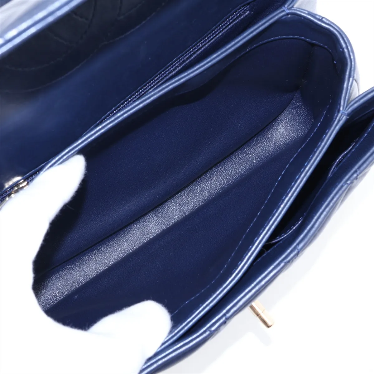 Trendy CC Lambskin 2-Way Handbag, Navy with Gold Hardware, 26387354, Serial Number 26 — view 8