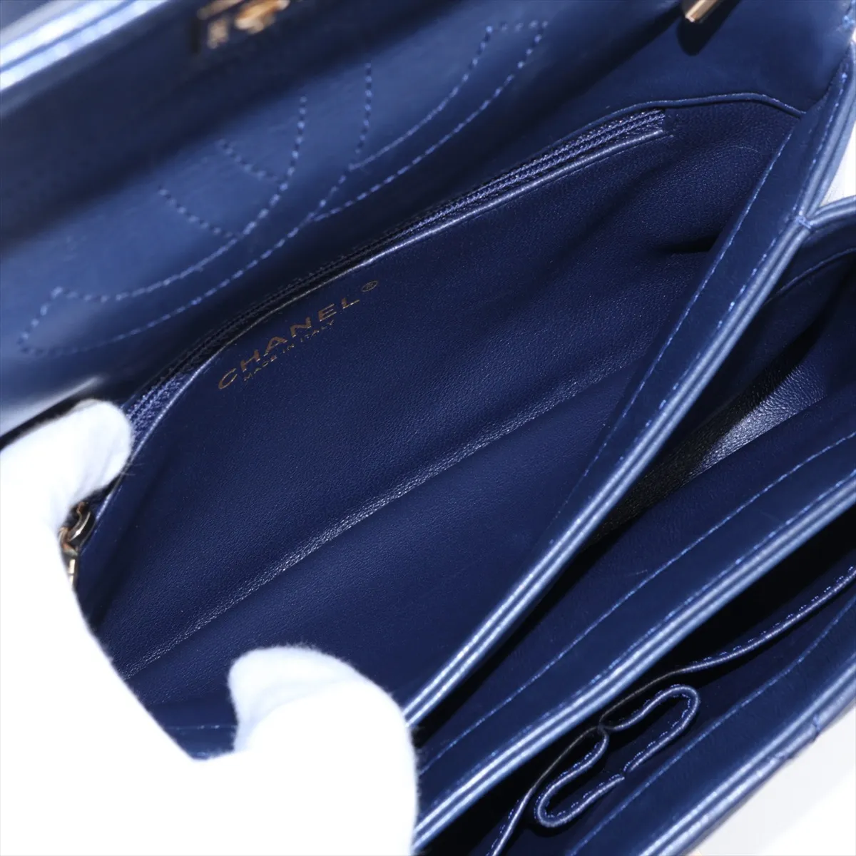 Trendy CC Lambskin 2-Way Handbag, Navy with Gold Hardware, 26387354, Serial Number 26 — view 10
