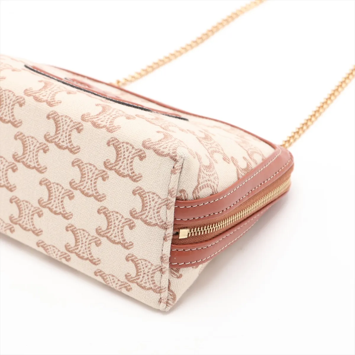 Triomphe Canvas Chain Shoulder Bag, Brown — view 3