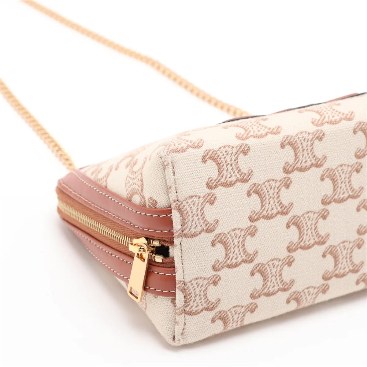 Triomphe Canvas Chain Shoulder Bag, Brown — view 4