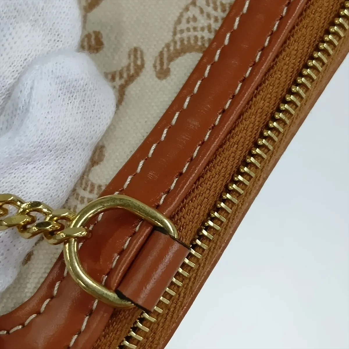 Triomphe Canvas Chain Shoulder Bag, Brown — view 10