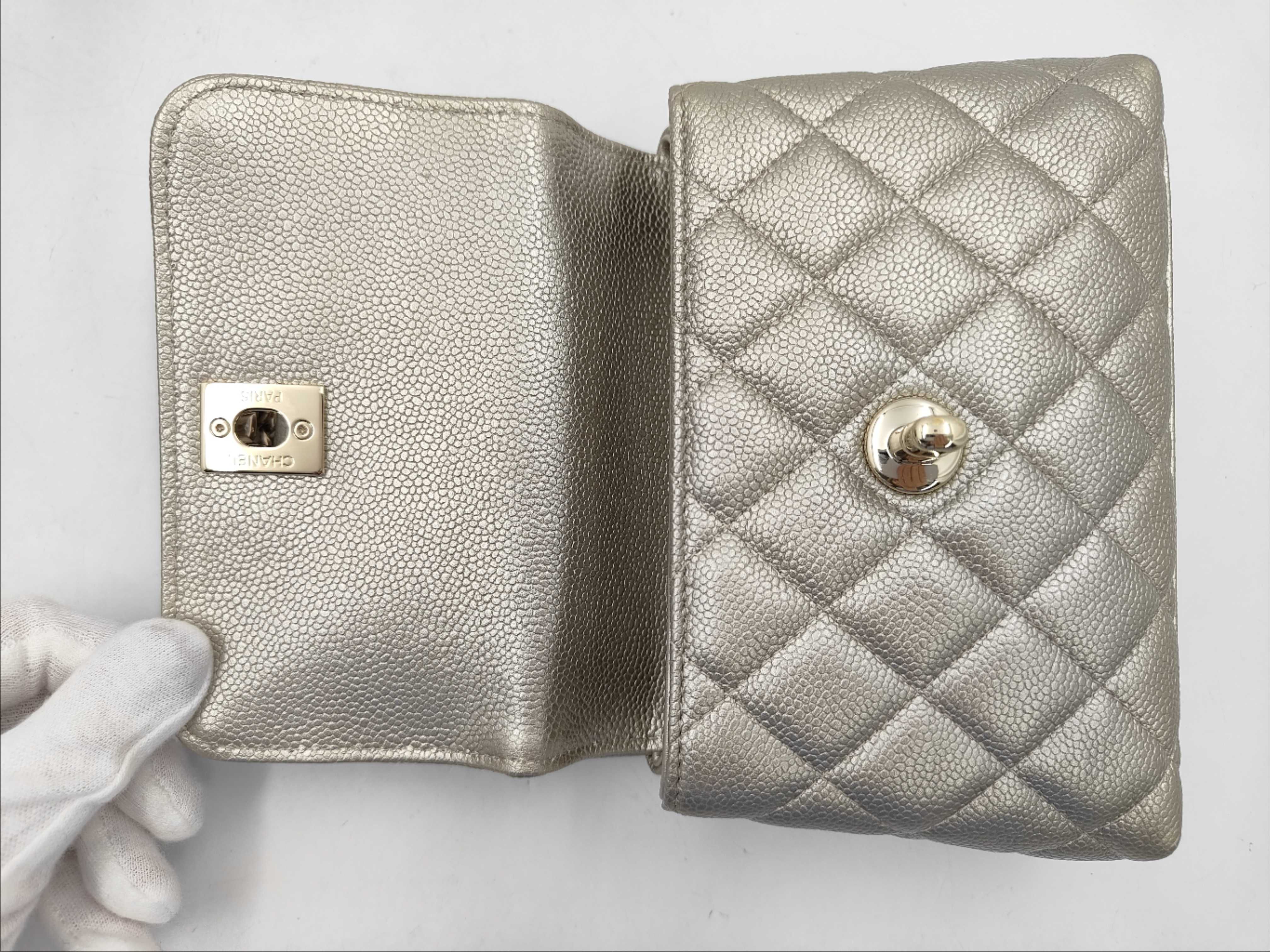 Caviar Skin Coco Handle Metallic Gold Shoulder Bag — view 9