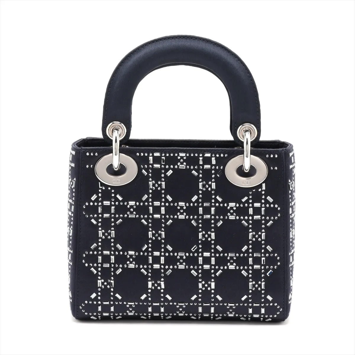 Lady Dior Cannage Satin 2-Way Handbag, Navy — view 2