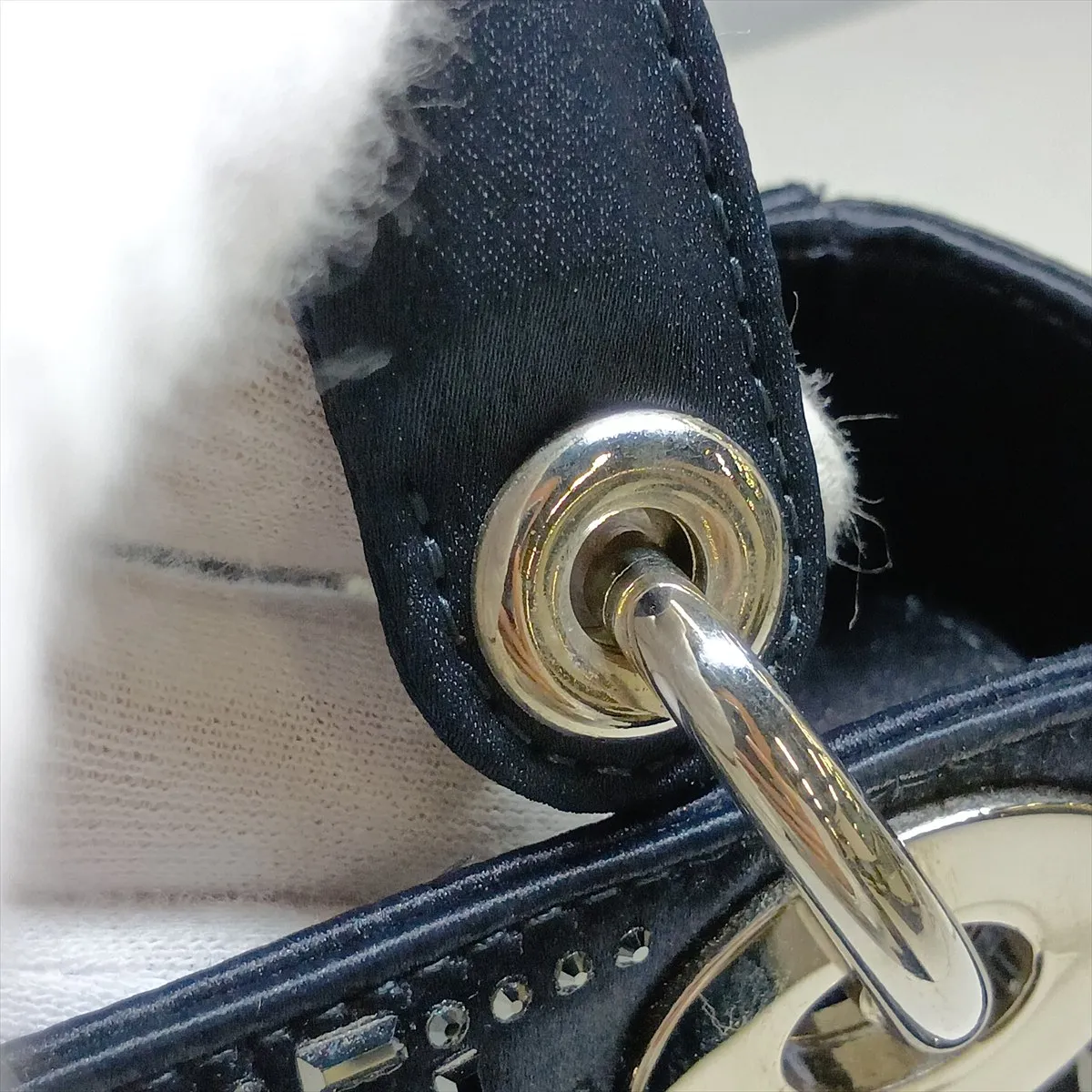 Lady Dior Cannage Satin 2-Way Handbag, Navy — view 13