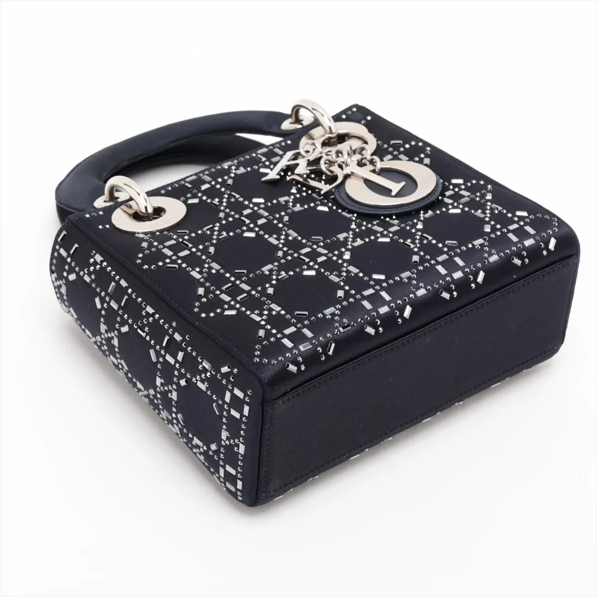 Lady Dior Cannage Satin 2-Way Handbag, Navy — view 4