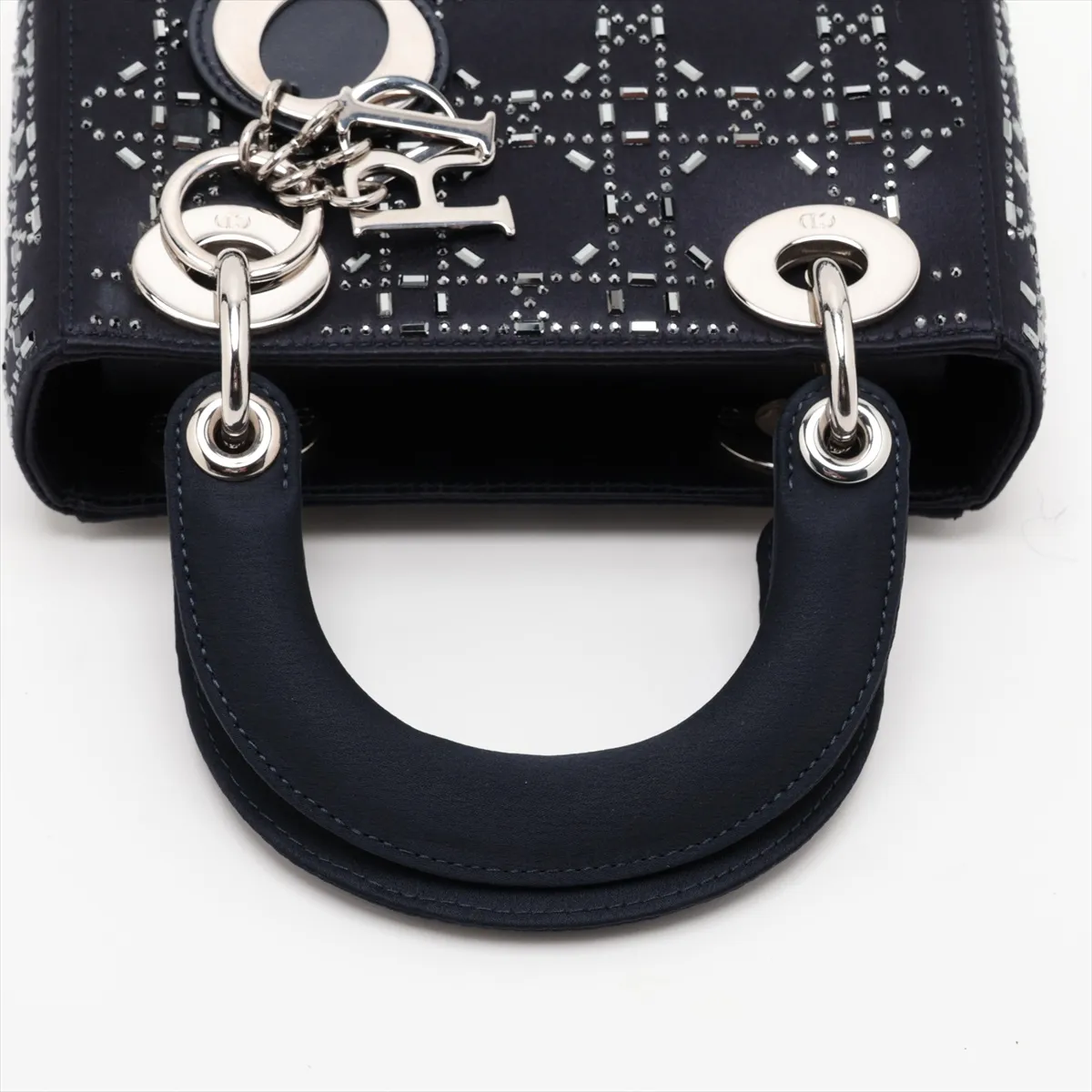 Lady Dior Cannage Satin 2-Way Handbag, Navy — view 5