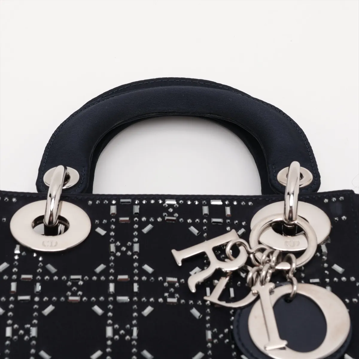 Lady Dior Cannage Satin 2-Way Handbag, Navy — view 6