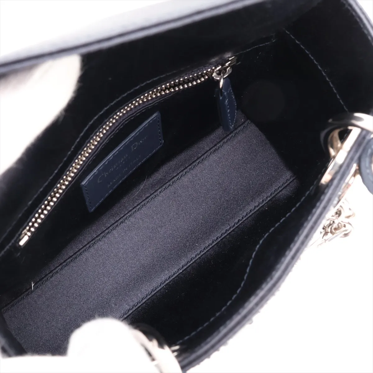 Lady Dior Cannage Satin 2-Way Handbag, Navy — view 8