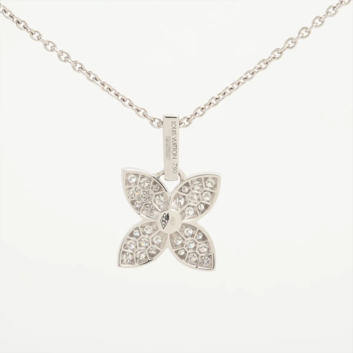 Pendant Cracker Pavé Diamond Necklace, 750 (WG) x Metal Purity Unknown, 5.1g, QGA922. Chain has no brand engraving (hallmark present). Pendant hallmark — view 2