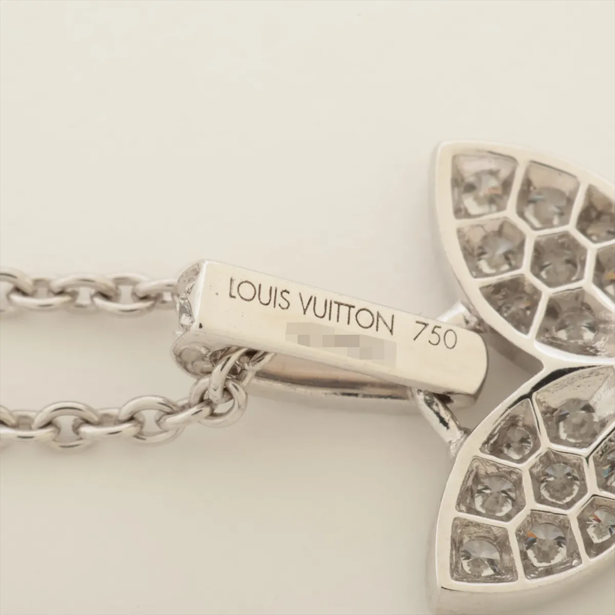 Pendant Cracker Pavé Diamond Necklace, 750 (WG) x Metal Purity Unknown, 5.1g, QGA922. Chain has no brand engraving (hallmark present). Pendant hallmark — view 4