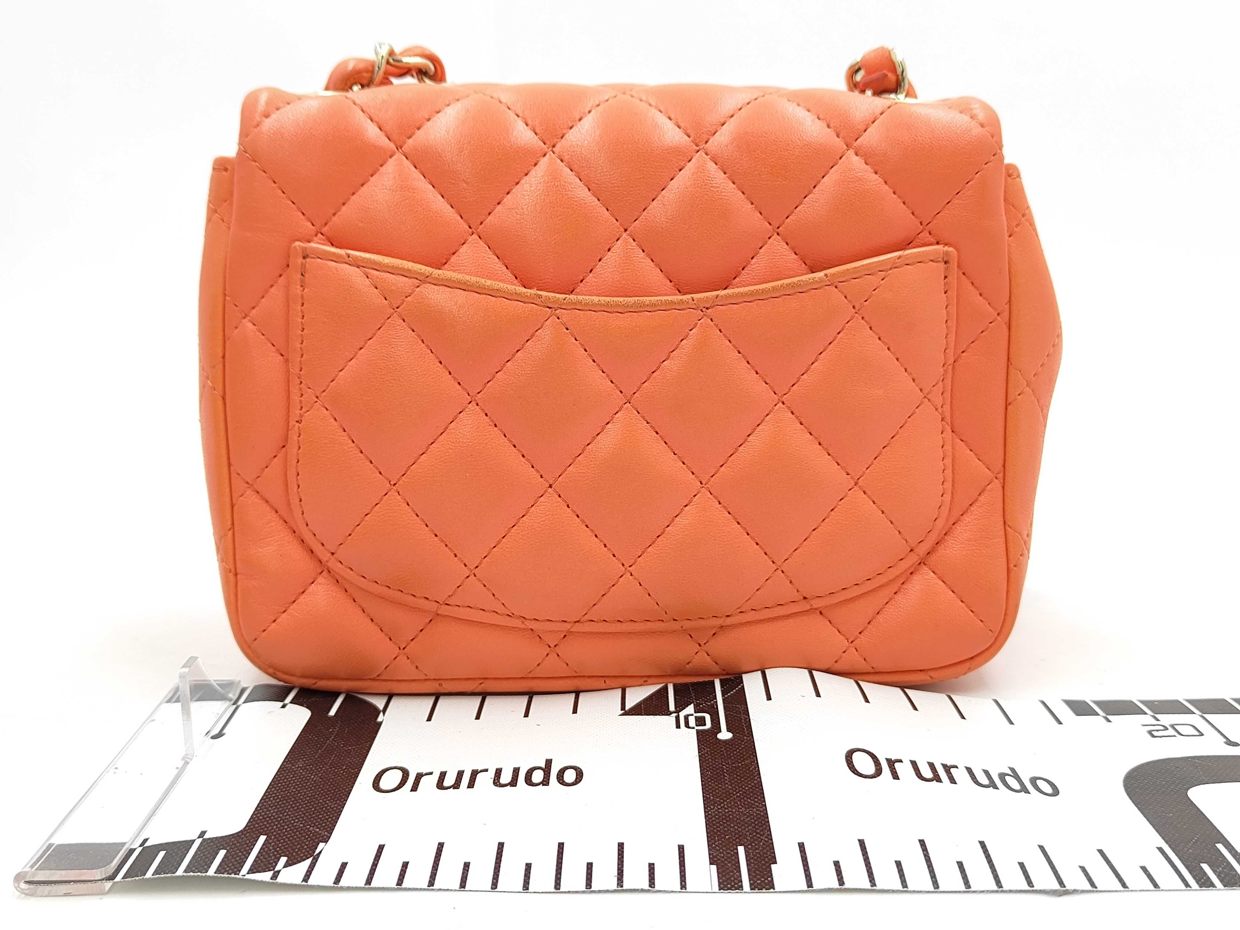 Mini Matelassé Chain Shoulder Bag, Orange Lambskin, Gold Hardware. — view 2