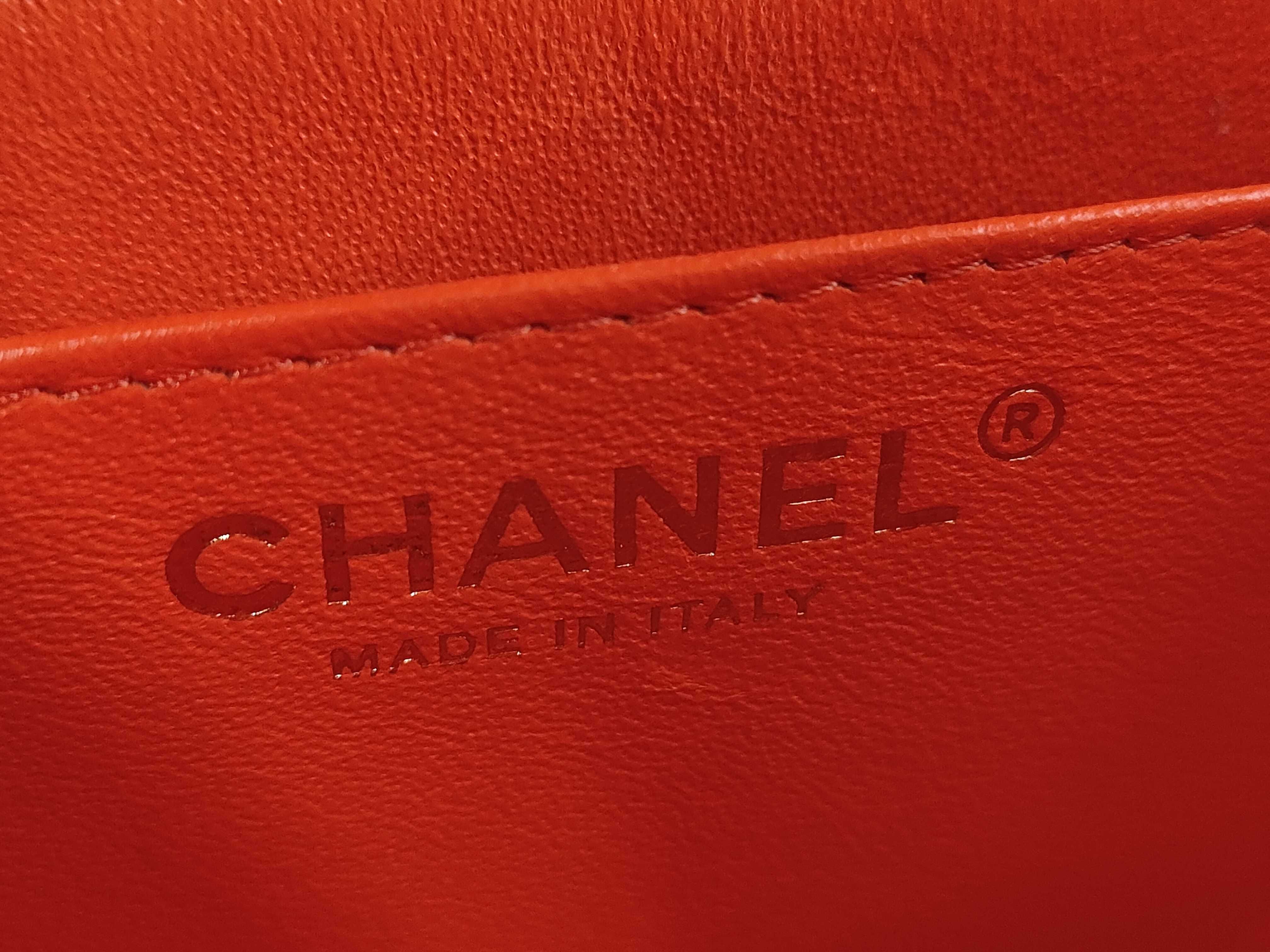 Mini Matelassé Chain Shoulder Bag, Orange Lambskin, Gold Hardware. — view 12
