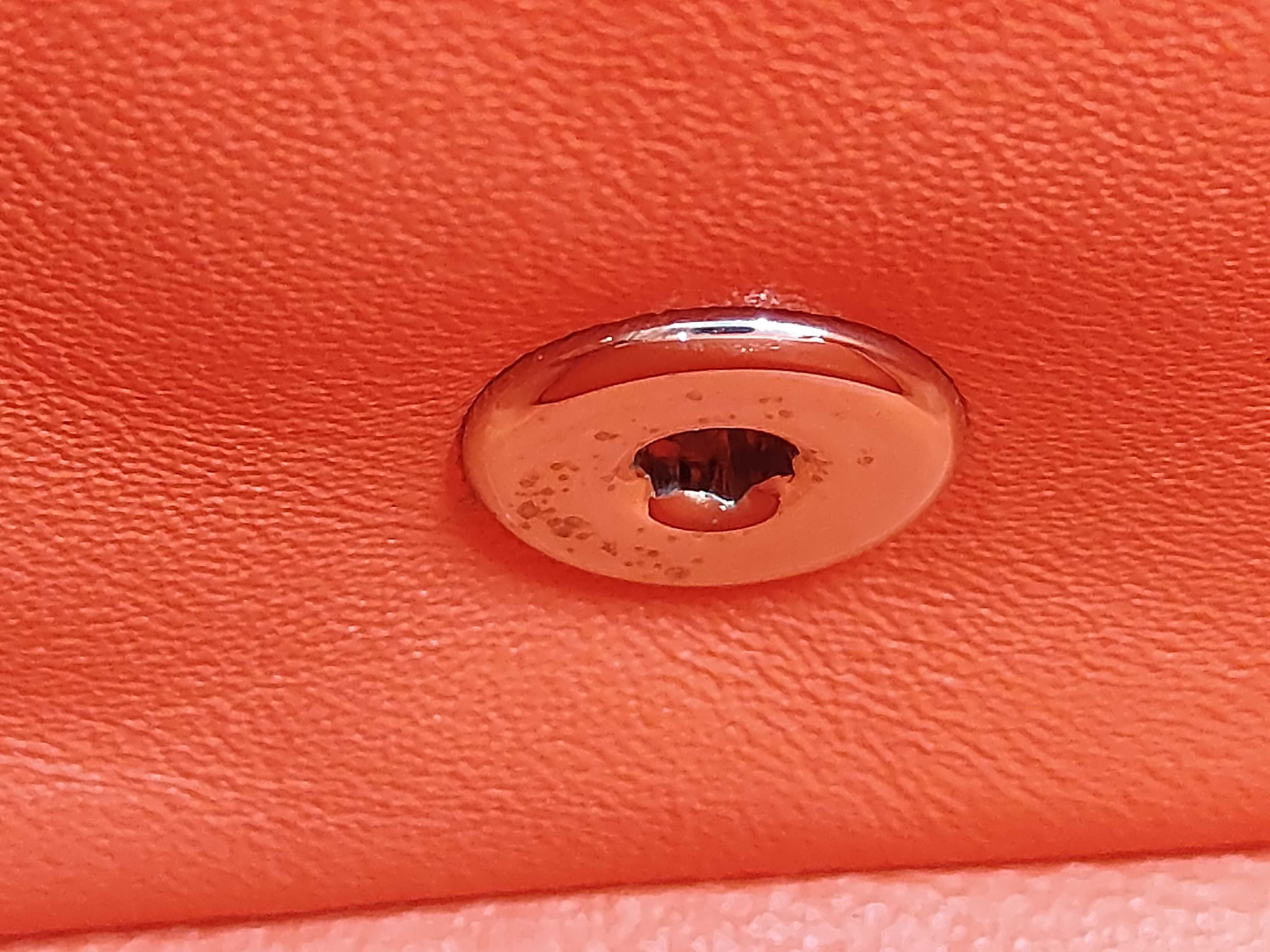 Mini Matelassé Chain Shoulder Bag, Orange Lambskin, Gold Hardware. — view 14