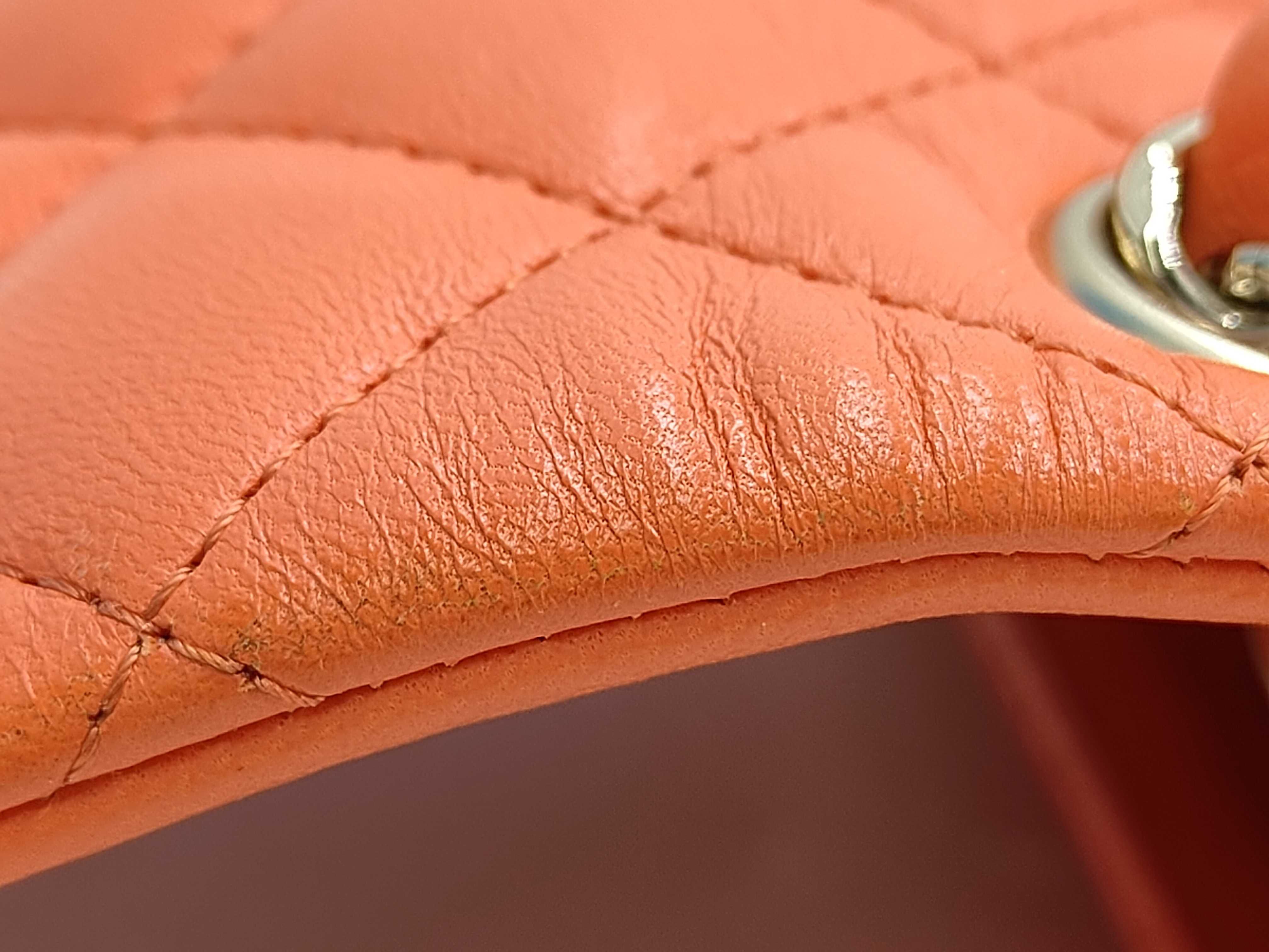 Mini Matelassé Chain Shoulder Bag, Orange Lambskin, Gold Hardware. — view 15