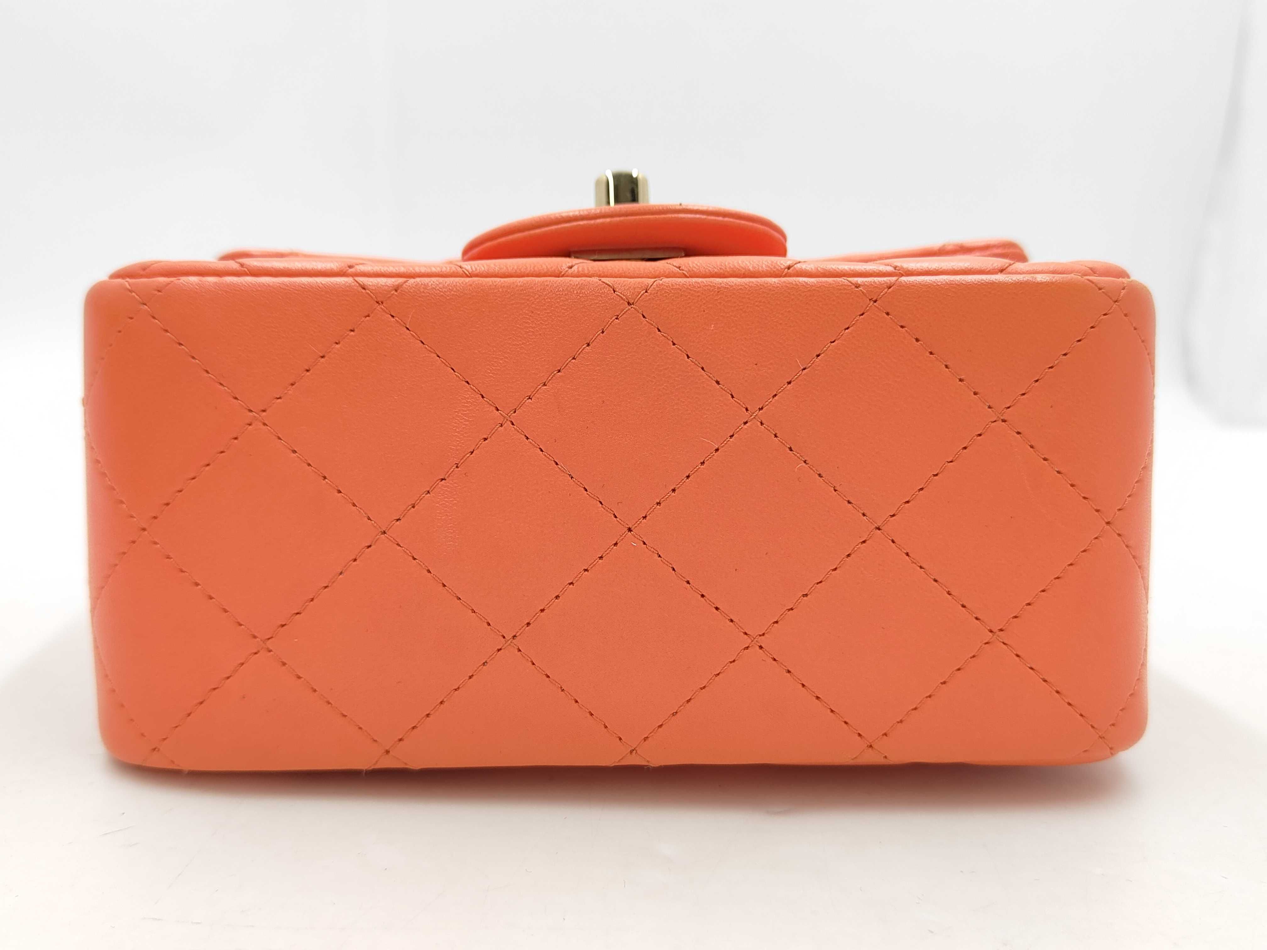 Mini Matelassé Chain Shoulder Bag, Orange Lambskin, Gold Hardware. — view 5
