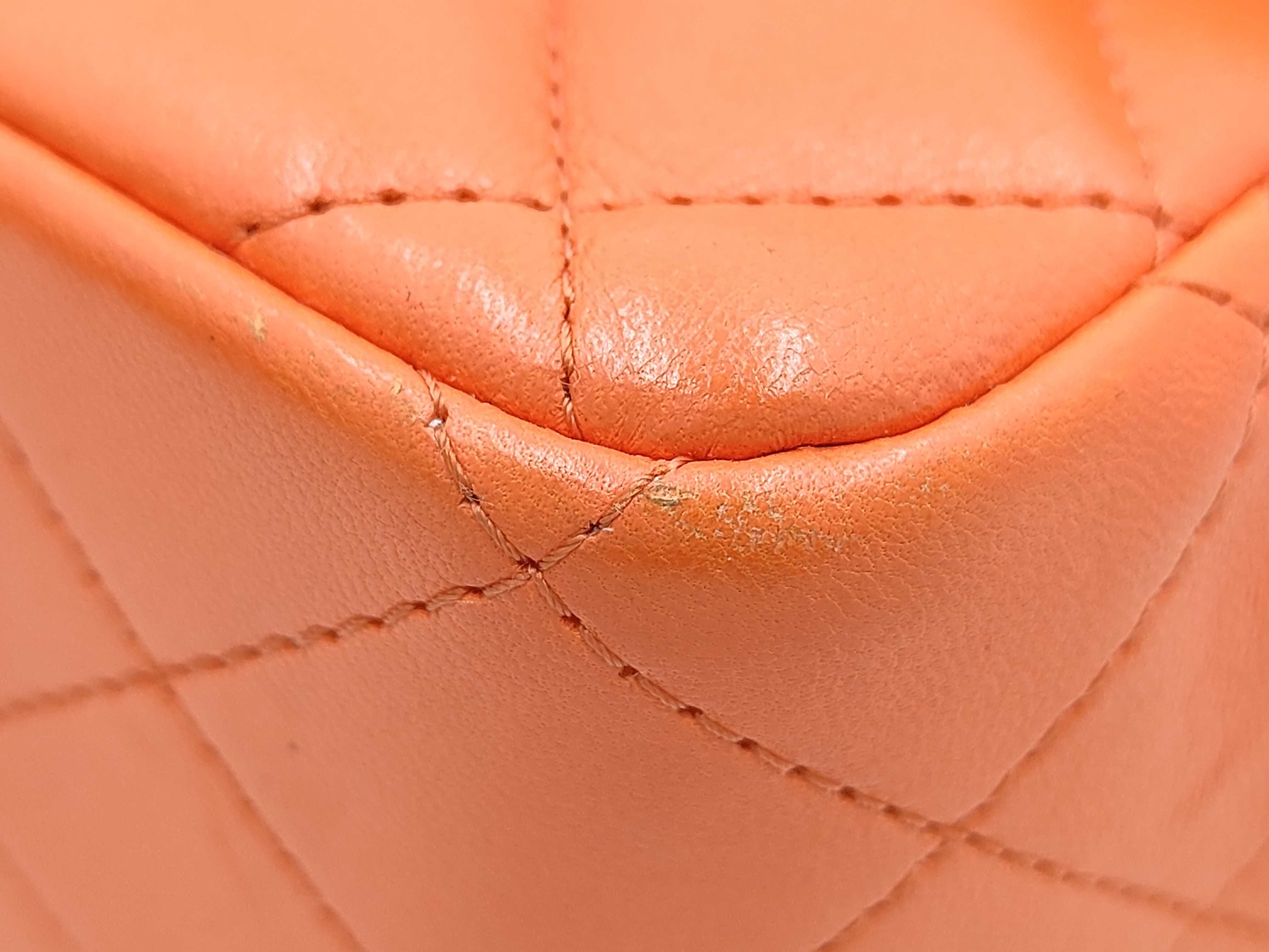 Mini Matelassé Chain Shoulder Bag, Orange Lambskin, Gold Hardware. — view 6