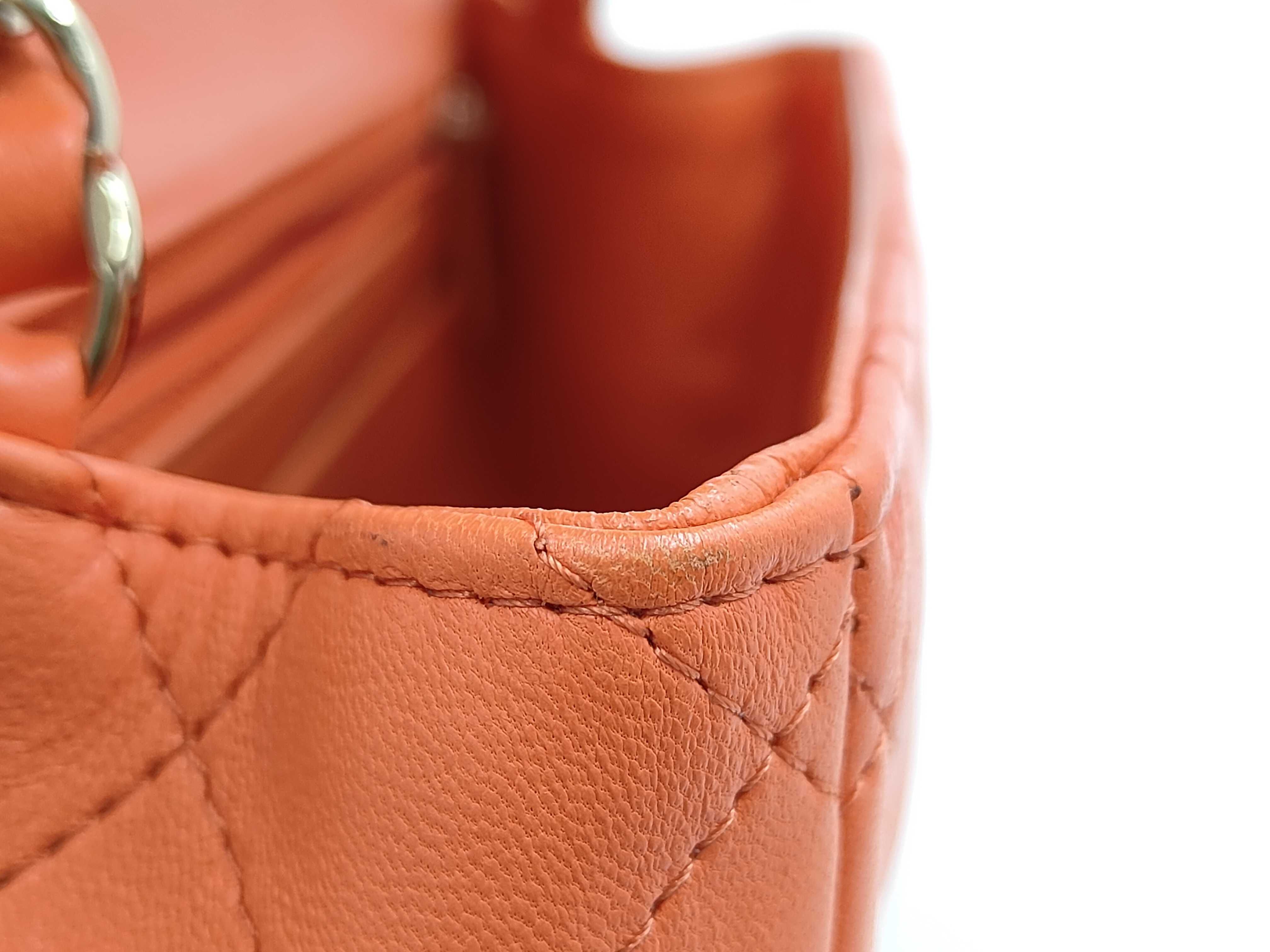 Mini Matelassé Chain Shoulder Bag, Orange Lambskin, Gold Hardware. — view 9