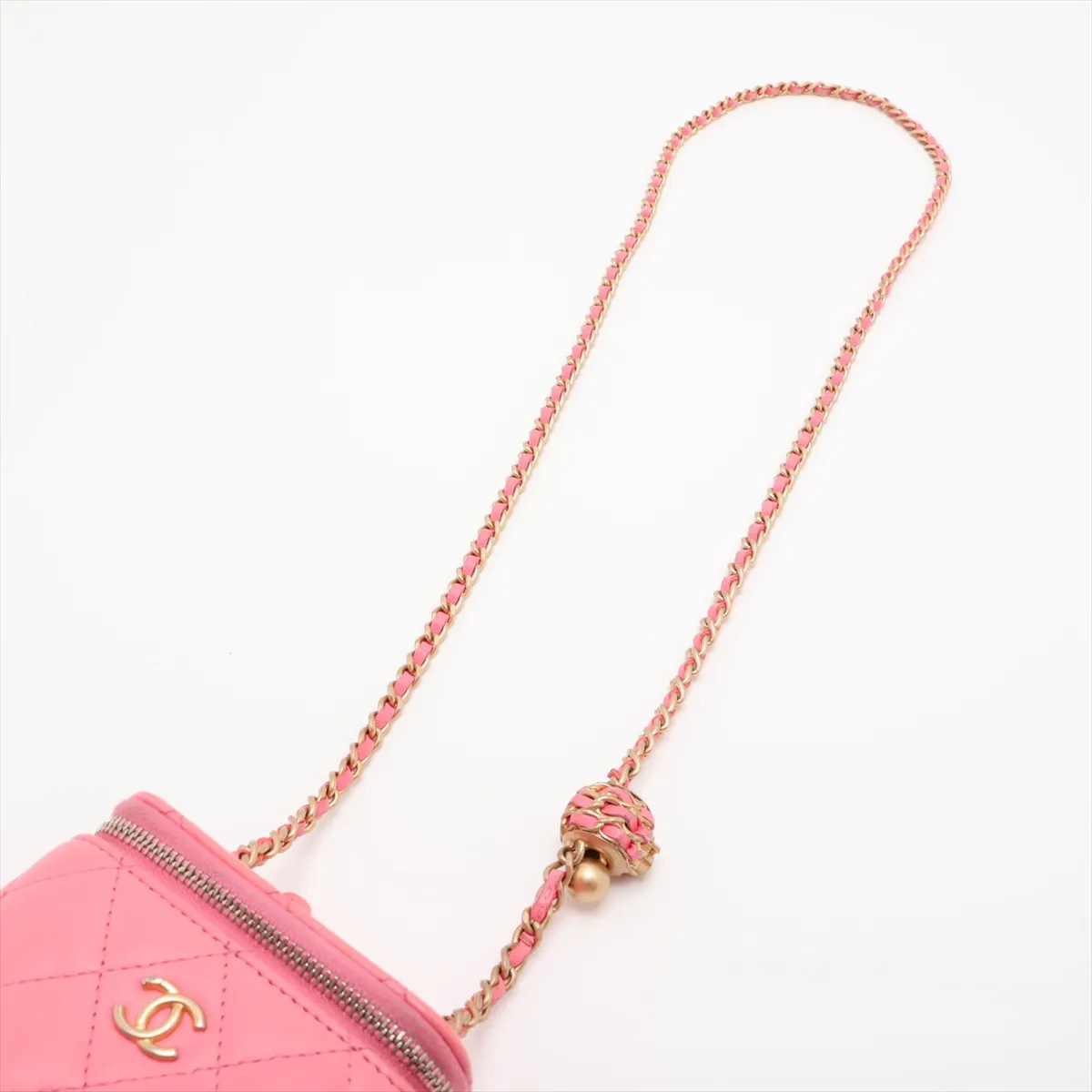 Matelassé Lambskin Chain Shoulder Bag Vanity Case Pink Gold Hardware 32038151 Serial Number 32 — view 5